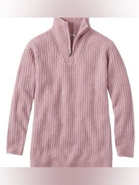 LL Bean Cozy Cloud Quarter-Zip Sweater - Women's Size Large Wool Blend Ribbed